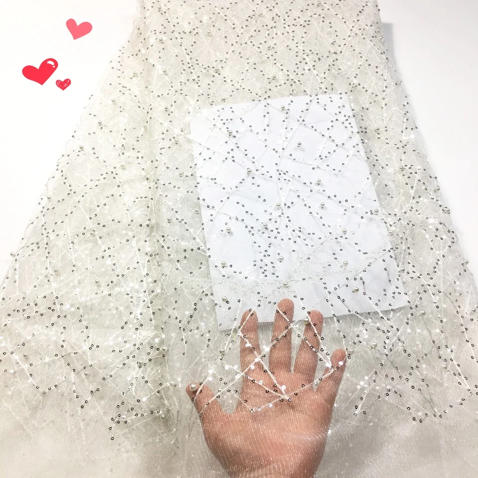 African Sequins Lace Fabric 2023 High Quality Lace French Tulle Lace Nigerian Lace Fabrics 5 Yards for Wedding Dress M32273