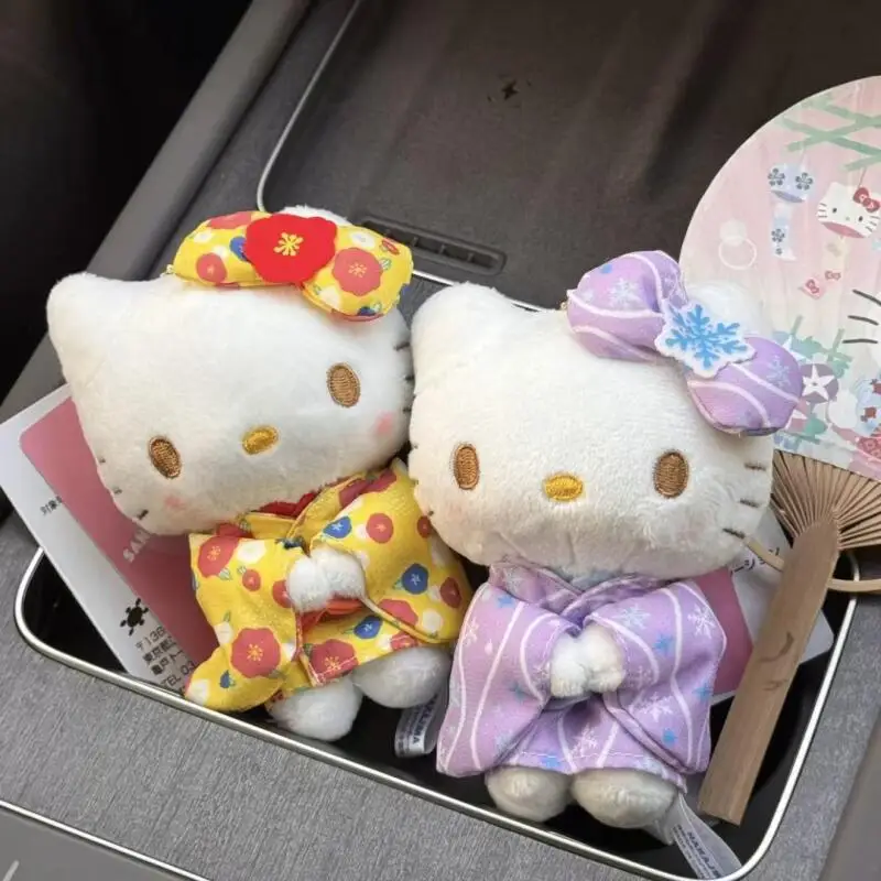 Kawaii Sanrio Hello Kitty Kimono Series Q Version Soft Plush Doll Keychain Commuter Bag & Schoolbag Suspension Gifts 1:1 Copy