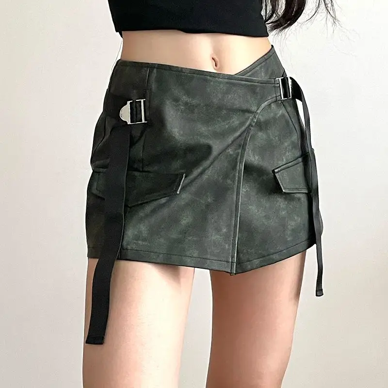 Spice Girl Tooling Irregular Skirt Women's New High-waisted Leather Skirt Hip-wrapped A-word Short Skirt