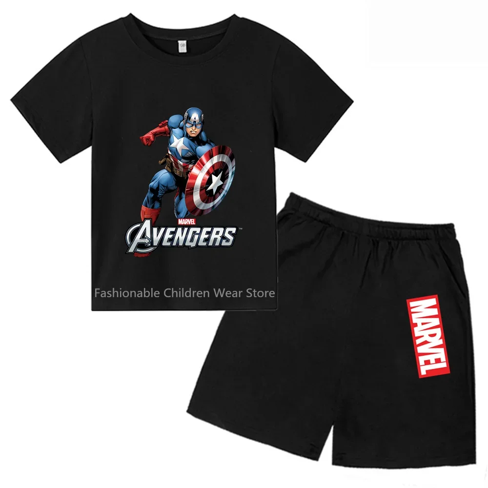 Marvel Avengers Captain America Cartoon Kids' T-shirt & Shorts Set - Stylish & Cool for Boys & Girls' Summer Outdoor Fun