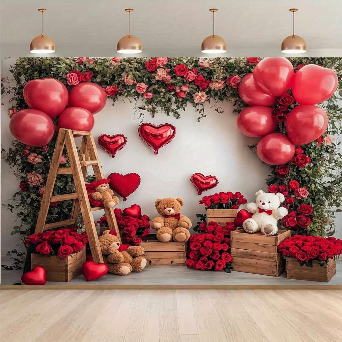 VIKAMA Rote Rose, romantischer Valentinstag-Fotografie-Hintergrundstoff, geeignet für Partys im Innen- und Außenbereich