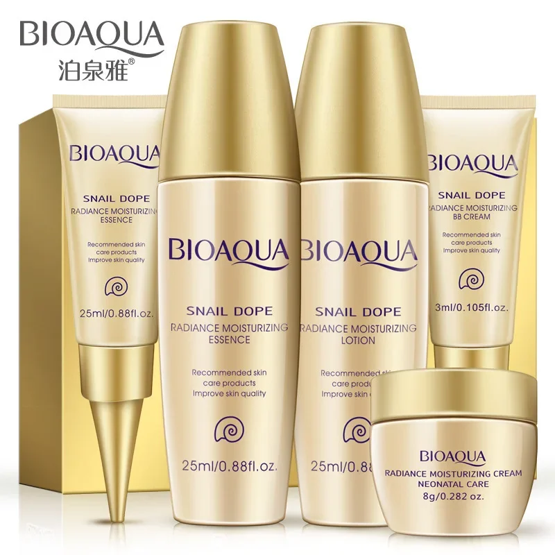 Bioaqua caracol pele do rosto, conjuntos de cuidados com ácido hialurônico, clareador facial, creme de dia + toner + creme bb + creme para os olhos