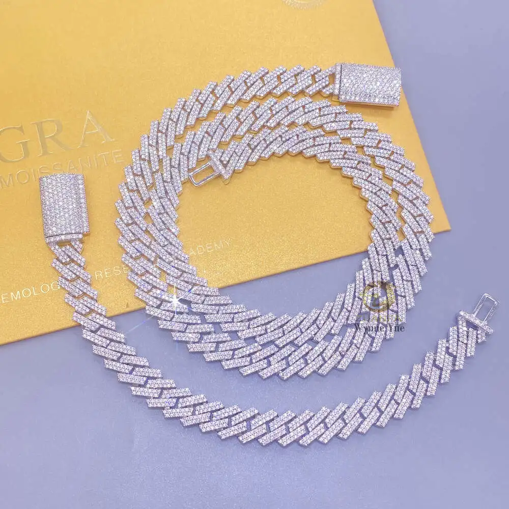 

Самая низкая цена 10 мм 2 ряда S925 Зубец Установка Iced Out Муассанит Алмаз Мужская кубинская цепочка