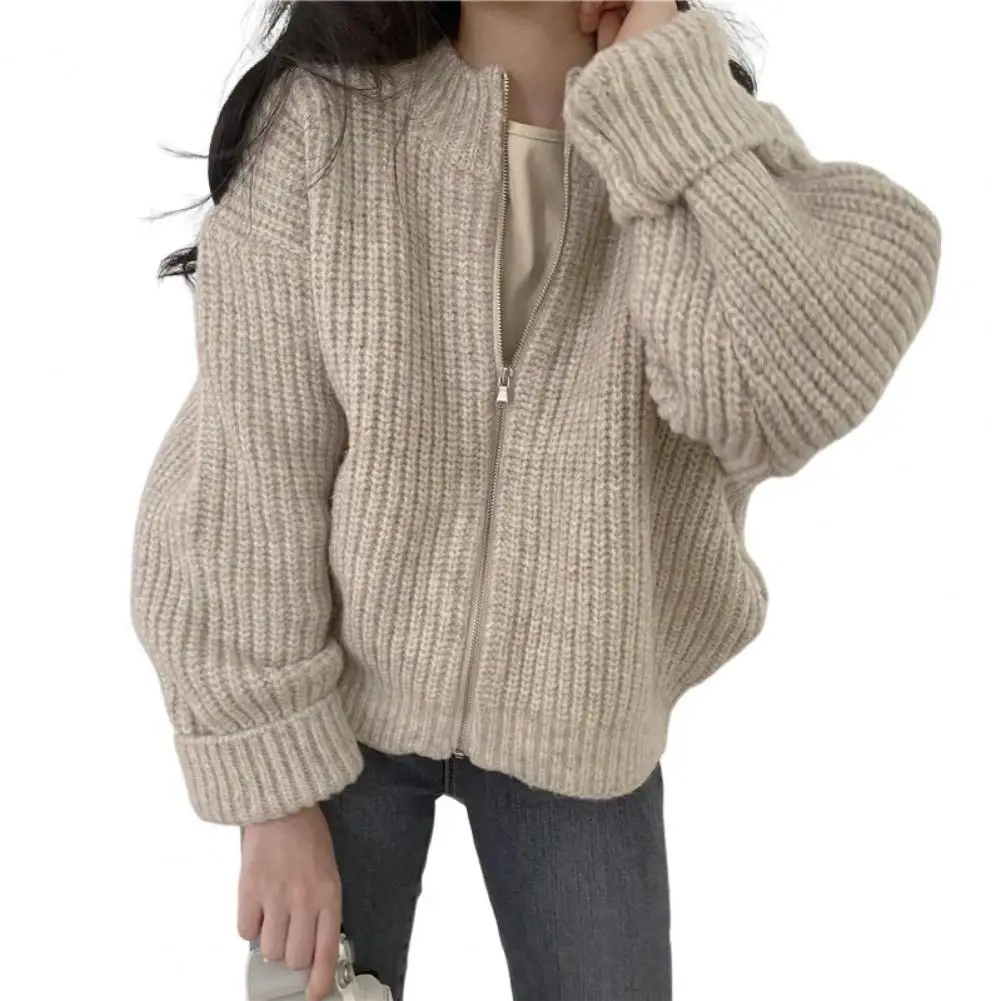 Sweater Cardigan Women Spring New Solid Vintage All-match Elegant Zipper Loose Daily Soft Sweet Simple Casual Knitwear New Teen