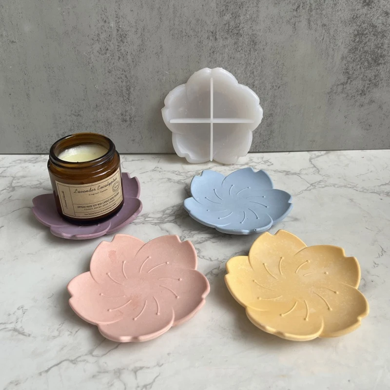 Petal Plate Tray Silicone Molds DIY Concrete Cement Plaster Epoxy Resin Geometric Storage Dish Plate Mould Home Handicraft Decor