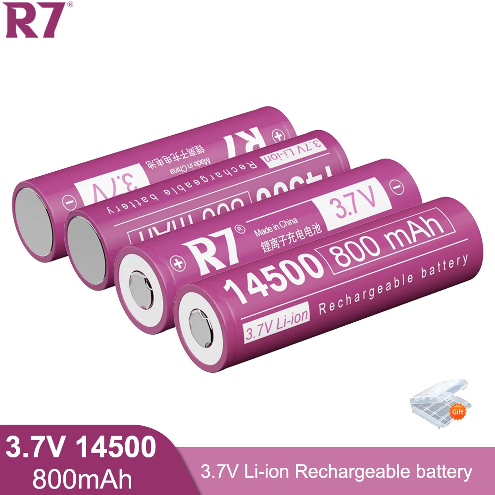 

R7 Brand 800mAh 3.7V 14500 Li-ion Rechargeable Batteries 14500 AA Lithium Battery Cell for Led Flashlight Headlamps Torch Shaver