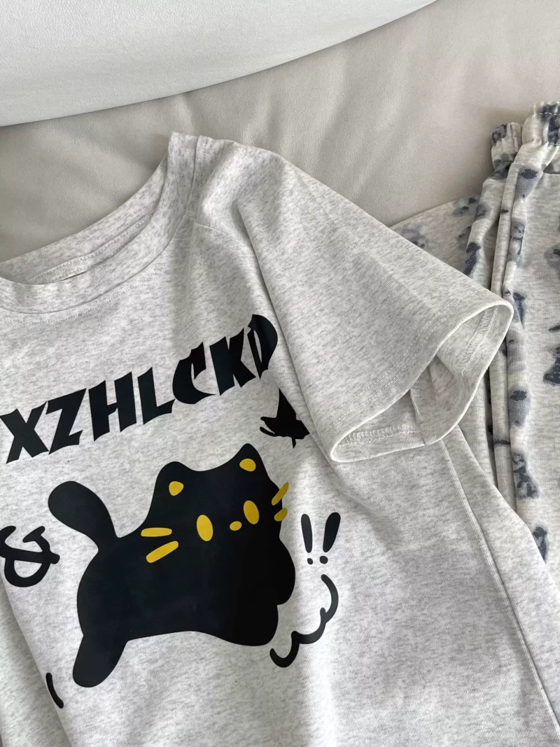 Women\'s cute cat pajamas cartoon cat pajamas set cotton loose comfortable cat loungewear 2024 fall New