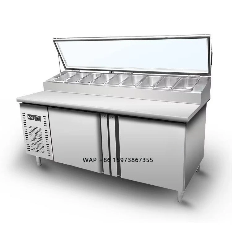 Restaurant Counter Refrigerator Workbench Chiller Pizza Counter Freezer Salad Refrigerator Pizza Preparation Table Refrigerator