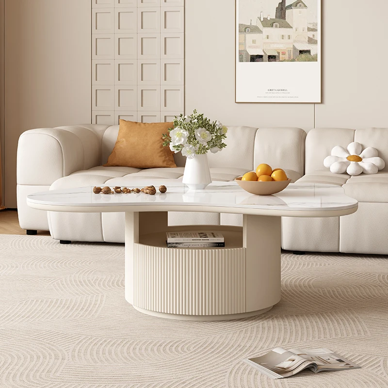 New Style Modern Luxury Coffee Table With Drawer Cloud Coffee Table White Sintered Stone Coffee Table For Living Room