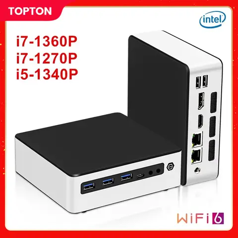 Topton 13세대 미니 PC i7 1360P 1270P 2xDDR5 4800MHz 2*NVMe Windows 11 NUC 미니 게임용 PC 휴대용 컴퓨터 2 LAN HTPC WiFi6 Best5