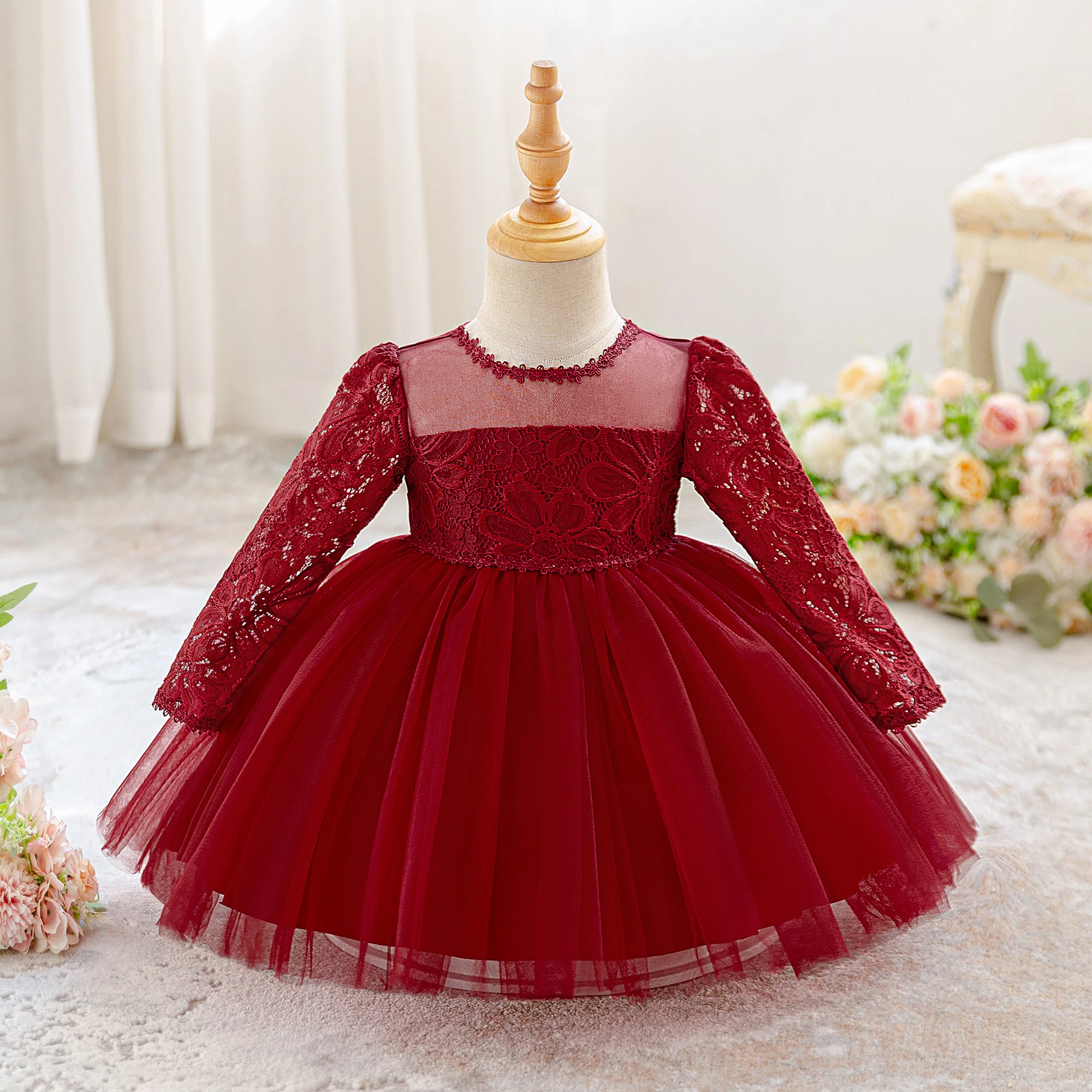 Элегантное платье для крещения для маленьких девочек, платье принцессы с длинными рукавами на первый день рождения, свадьбу, платье подружки невесты для девочек, рождественское платье для выпускного вечера