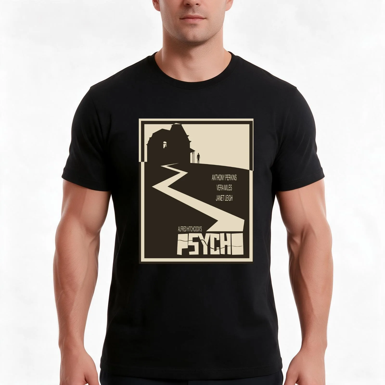 Gifts Idea Alfred Hitchcock Psycho T-Shirt, Summer Casual Cotton Tee, Oversized Streetwear Tops, Vintage Graphic Print