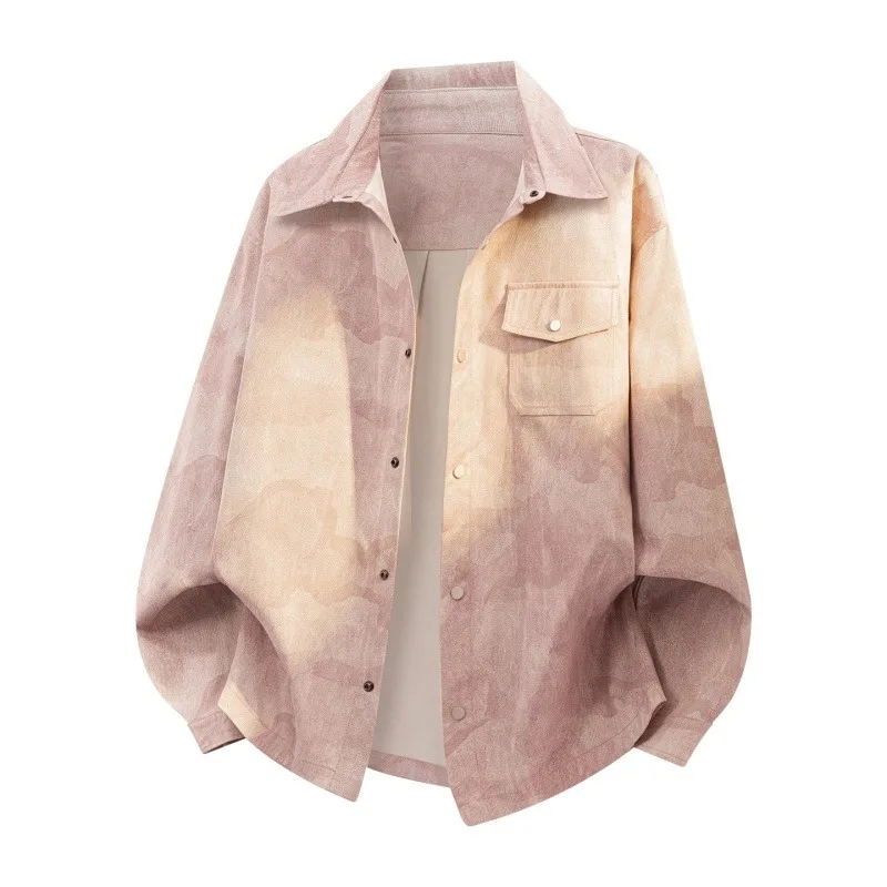 

Men's Gradient Tie Dye Button Down Shirt Oversized Long Sleeve Casual Shacket with Chest Pocket for Streetwear