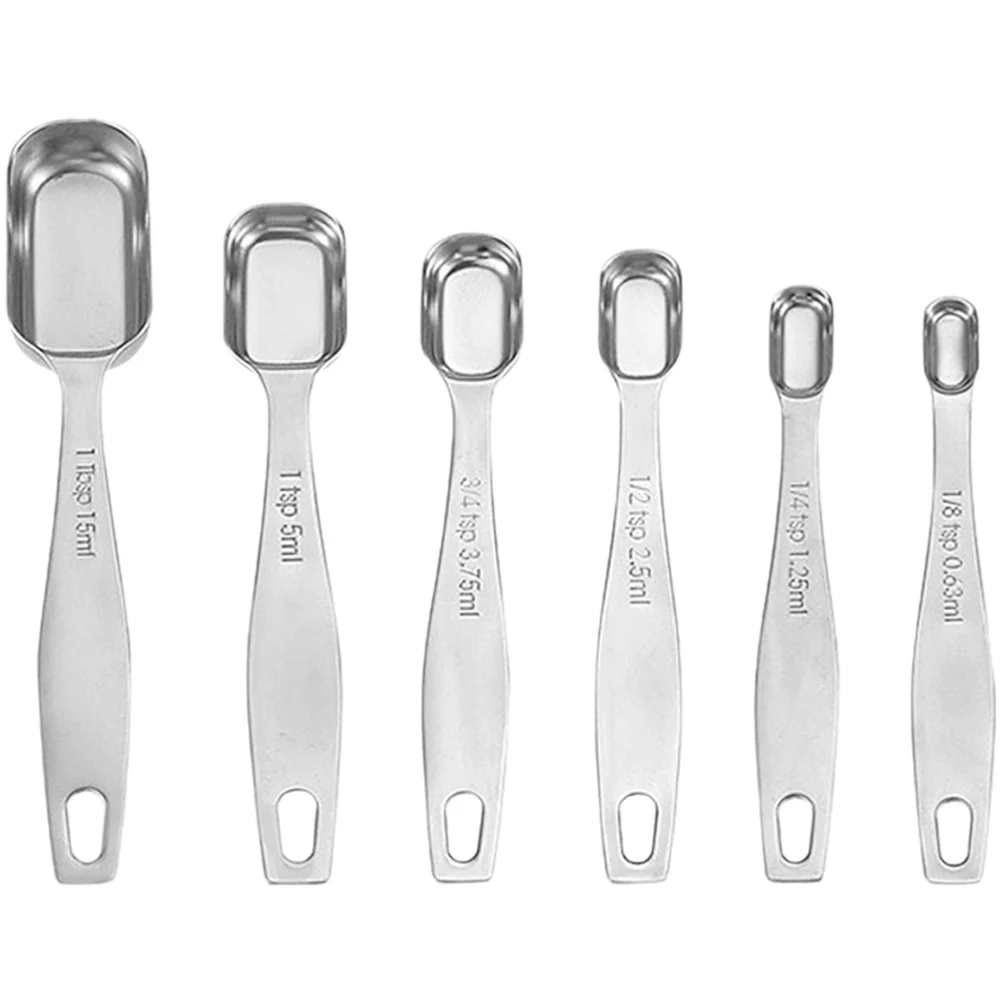

6Pcs Stainless Steel Measuring Spoons Multi Tea Sugar Salt Measuring Spoons Set Long Handle for Cooking Baking