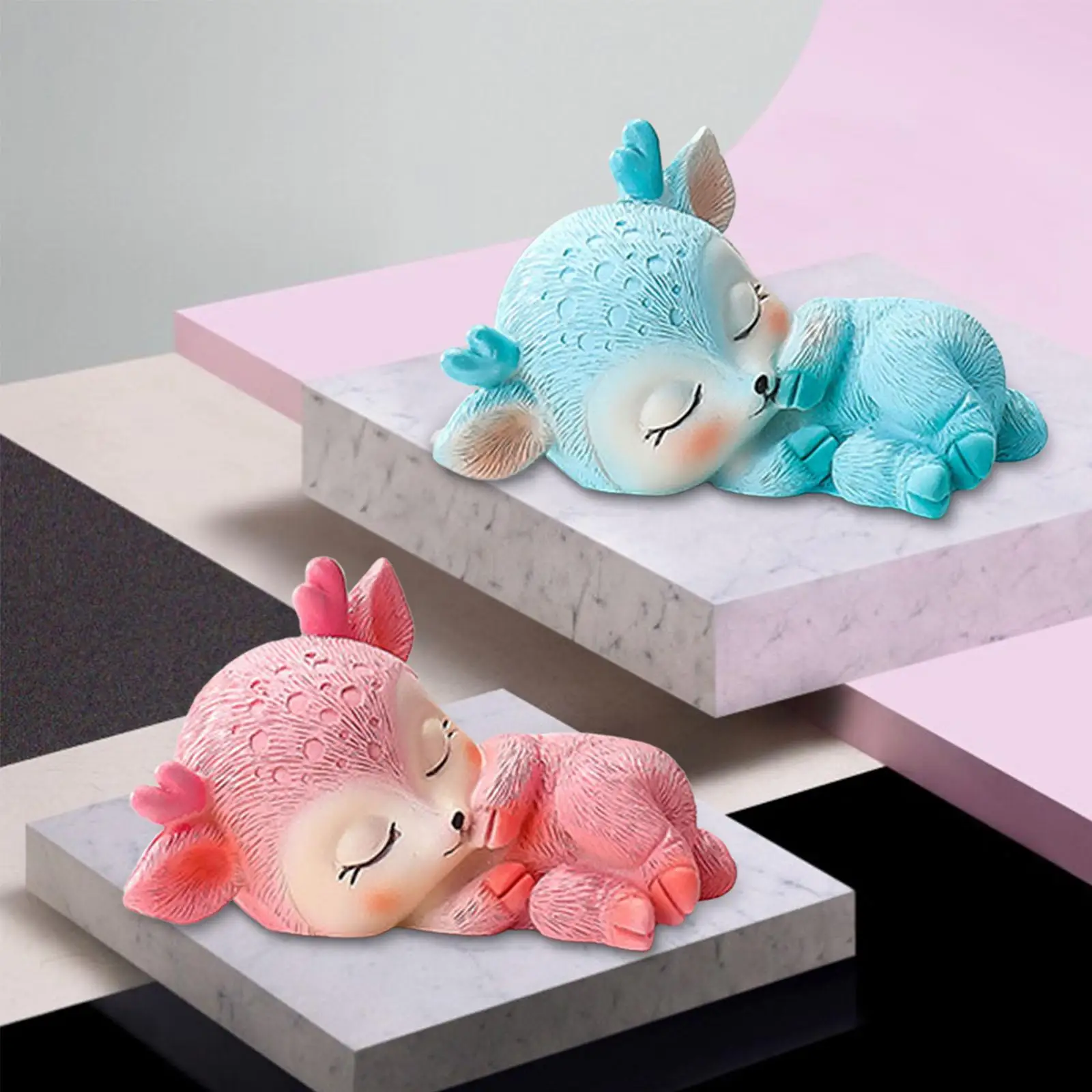 Resin Cute Sleeping Deer Statue Figurine 7x3.5cm Tabletop Decoration Handicraft for Household Kitchen Dining Fine Workmanship