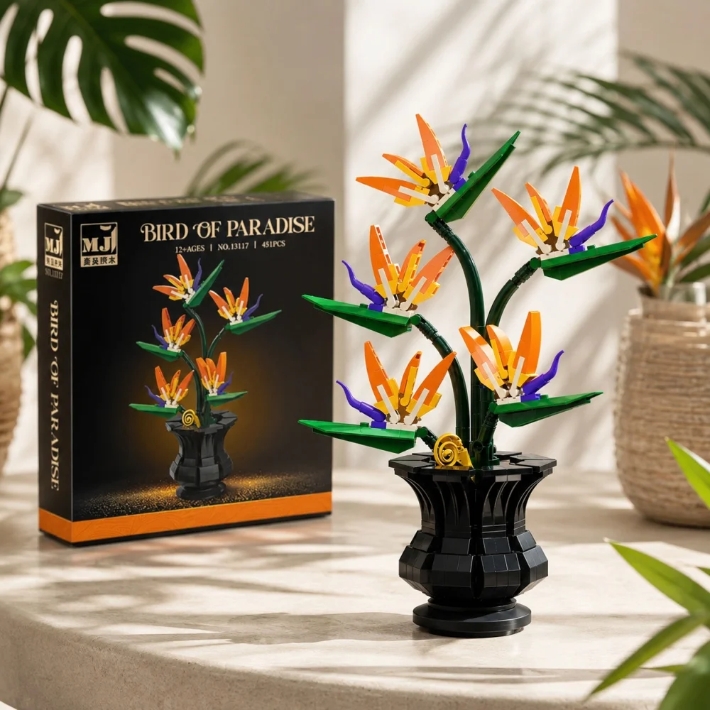 Bird Of Paradise Bonsai Building Blocks, 451Pcs Detailed Flower Bouquet Model, Eternal Plant Desktop Ornament Toy Gift view 3