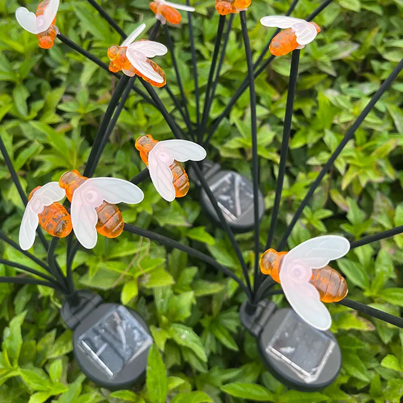 6/8/10 LEDS Solar Garden Bee Lawn Lights Firefly Outdoor Waterproof Swaying Decorative Lamp for Patio Pathway Yard Party Decor