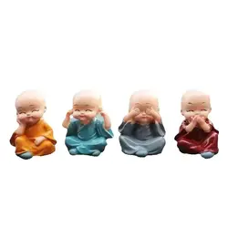 4Pcs 수 지 공예 선물 사랑스러운 작은 스님 조각 귀여운 승려 부처님 동상 크리 에이 티브 부처님 인형 테이블 자동차 장식