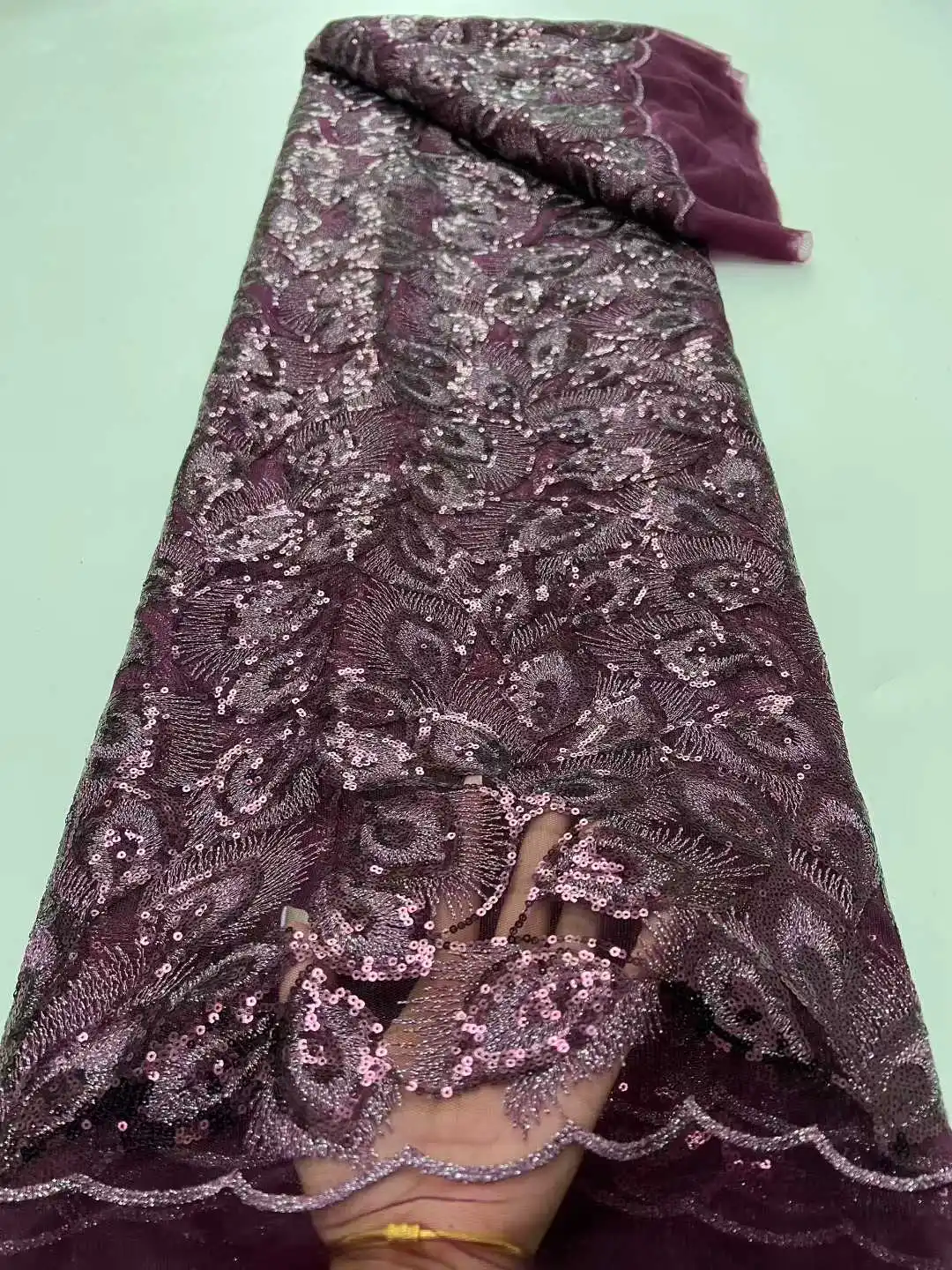 

2025 African Lace Fabric Sequins Nigerian Mesh Lace Fabric Sequins 5 Yards High Quality For Party Wedding Dress