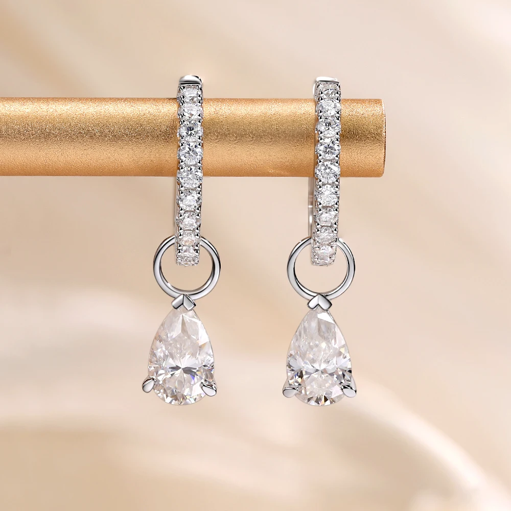 

LinkerLove 1ct Moissanite Pear Cut Drop Pendant Earrings for Women 925 Sterling Silver Diamond Hoop Earrings Luxury Fine Jewelry