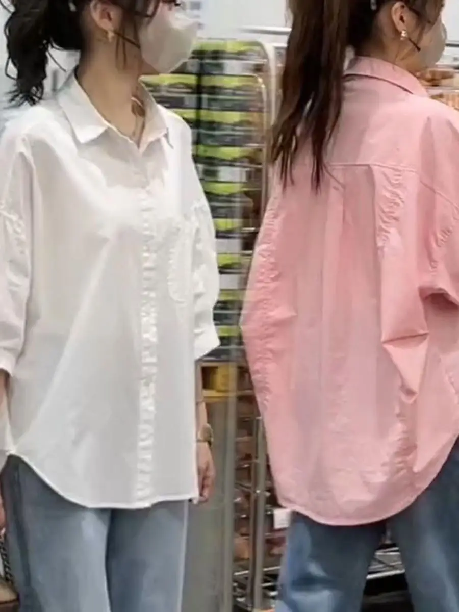 camisa-casual-solta-feminina-moda-primavera-verao-manga-midi-mascara-protetora-solar-tecido-modal-respiravel-e-confortavel