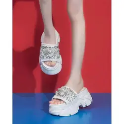 Summer Women Outdoor Slippers Mules Shoes High Heel Platform Designer Female Genuine Leather Luxury Brand Fashion Thick Sole