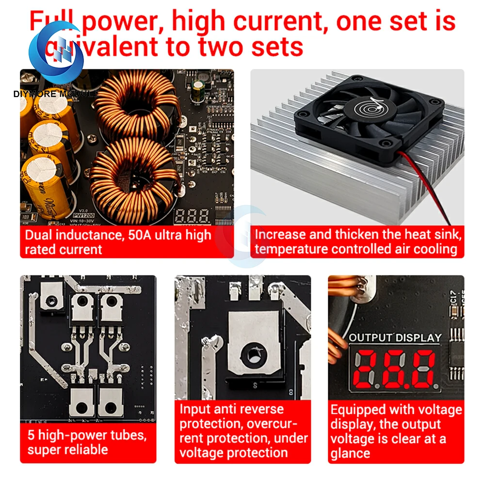 1200W 50A 고전류 부스트 전원 공급 장치 모듈 듀얼 인덕터 오디오 증폭기 PW1200용 전체 전력 저 리플 전원 공급 장치