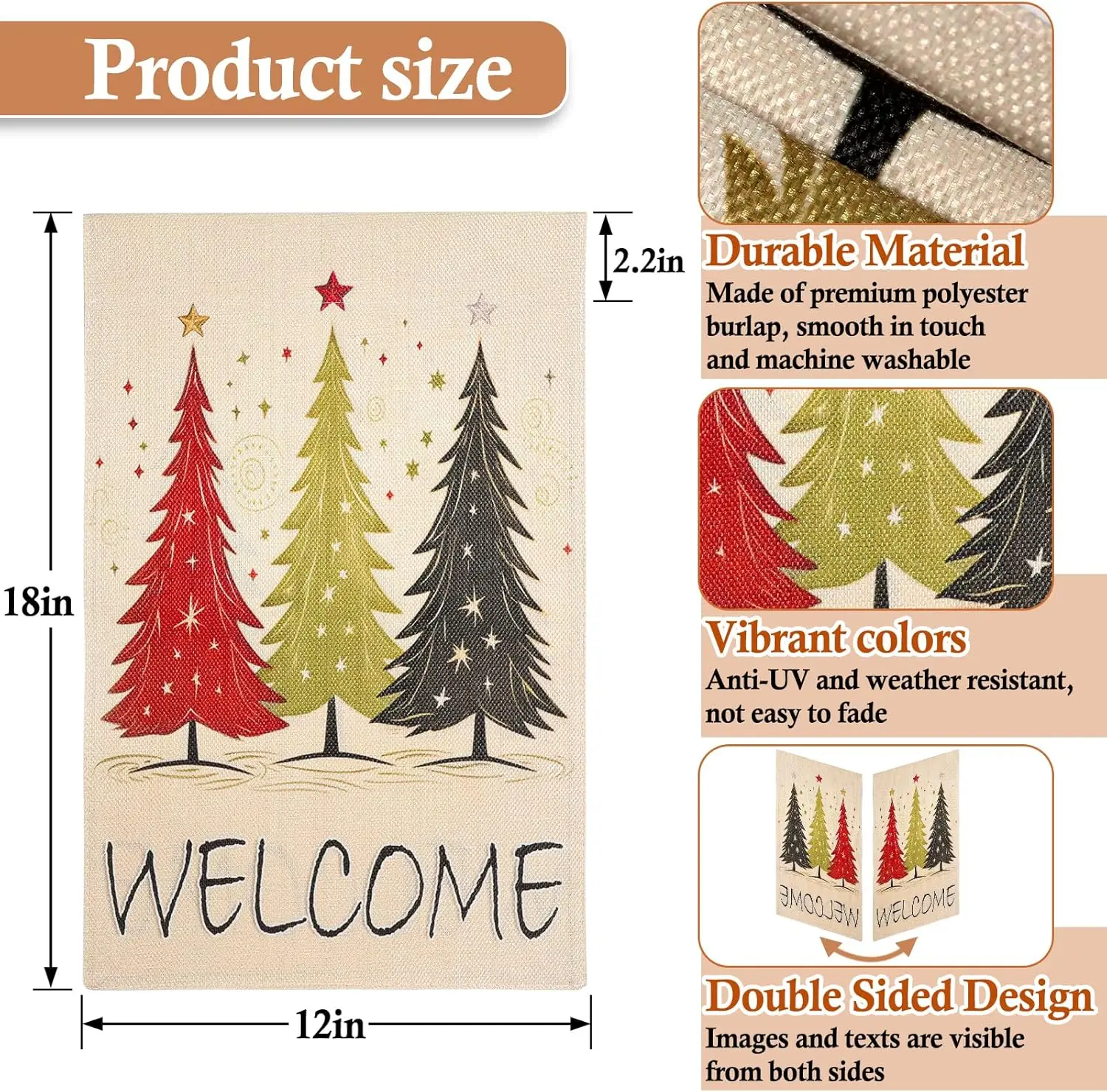 1 Pcs Christmas Trees Winter Garden Flag 12 x 18 Inch Vertical Double Sided Buffalo Plaid Merry Christmas Banner Yard Flag Xmas