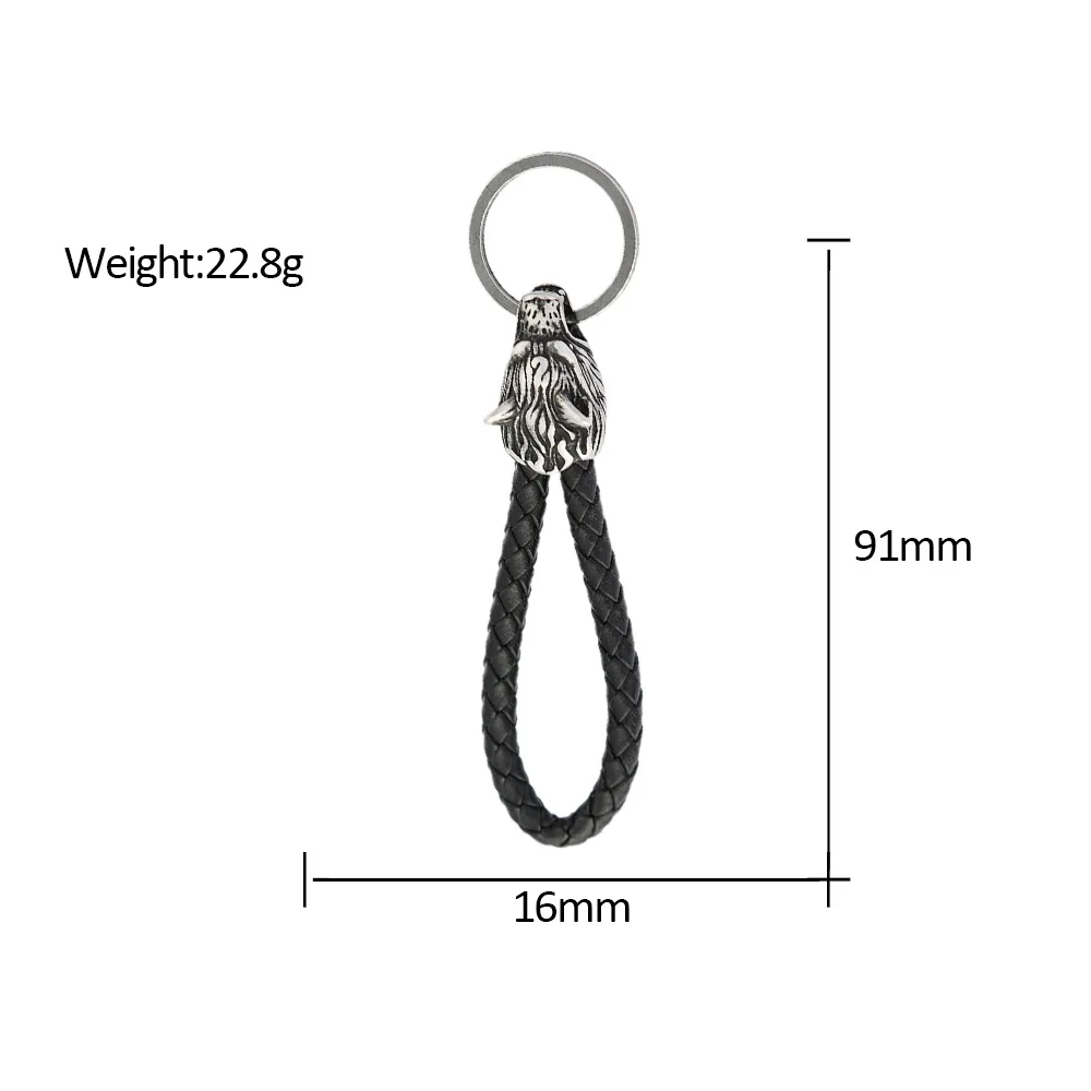 100pcs/lot jewelry 316 stainless steel retro woven leather rope keychain wolf head titanium steel DIY car key chain