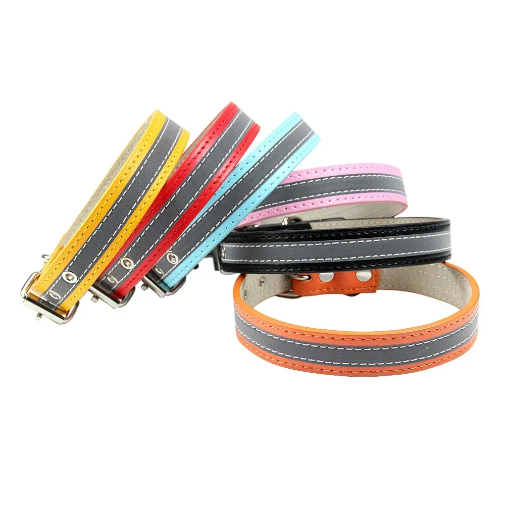 S-XXL Dog Collar Reflective Night Safety Puppy Neck Strap Metal tail hole Collars for Small Medium Large Dog Pet Product 6Colors