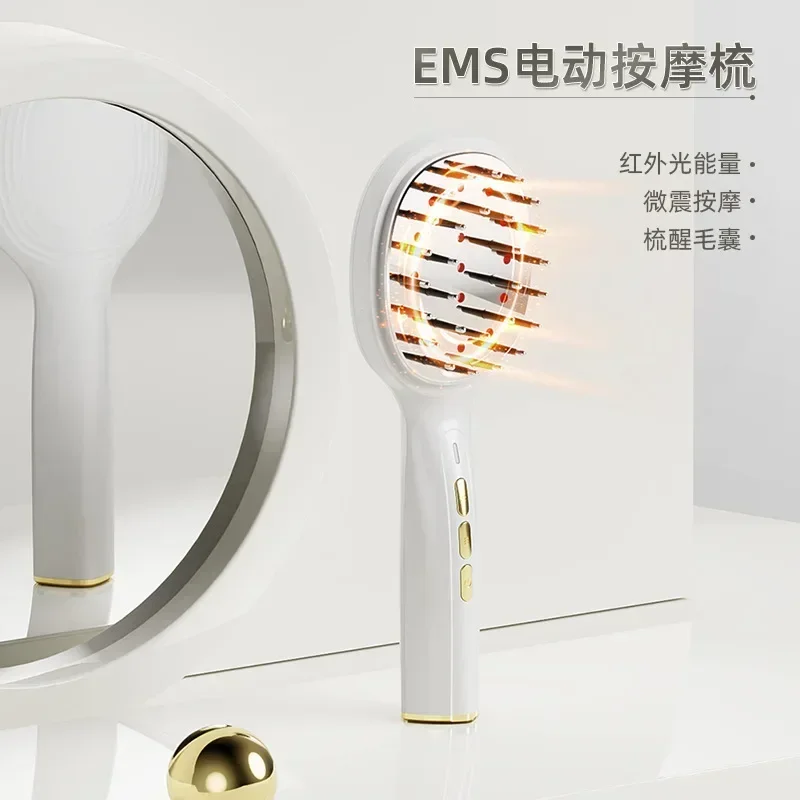 

2025 5 Electric Massage Comb Blue Red Light Therapy Vibration Hair Massage Scalp Brush Negative Ion Spray Hair Growth Massage