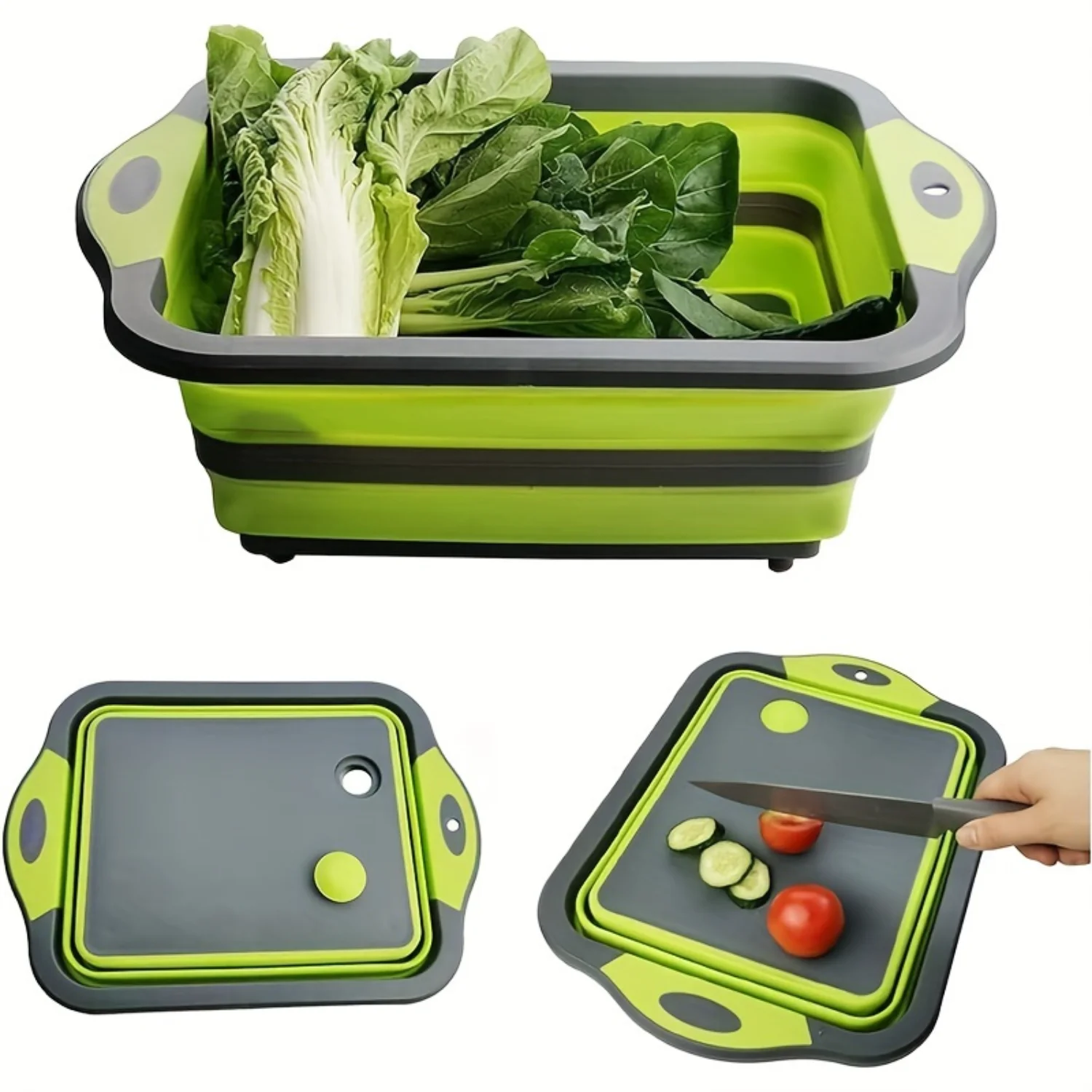 Silicone Foldable Cutting Board with Filter, Multi-Function Kitchen Tool for Camping, Picnic, BBQ