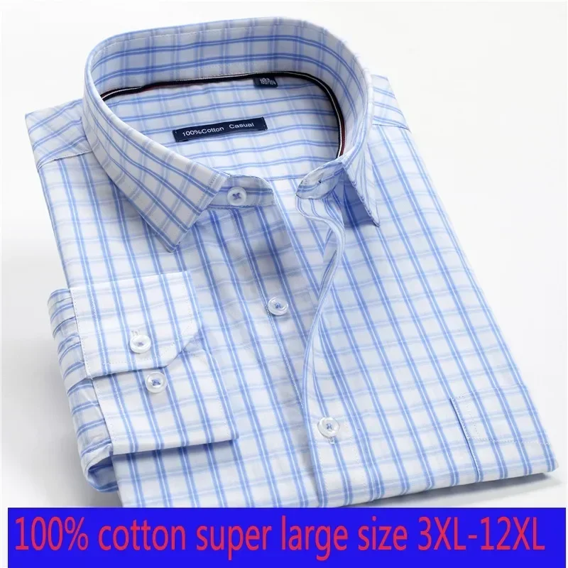 

new arrival Spring autumn men formal Extra Large 100% Cotton long sleeve Shirts high quality plus size 3XL-7XL 8XL 9XL 10XL 12XL