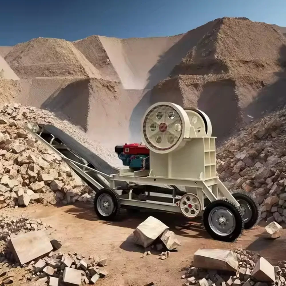 كسارة الفك المتنقلة من حجر الصخور الصغيرة مع شاشة وآلة كسارة الفك الخام الذهبية