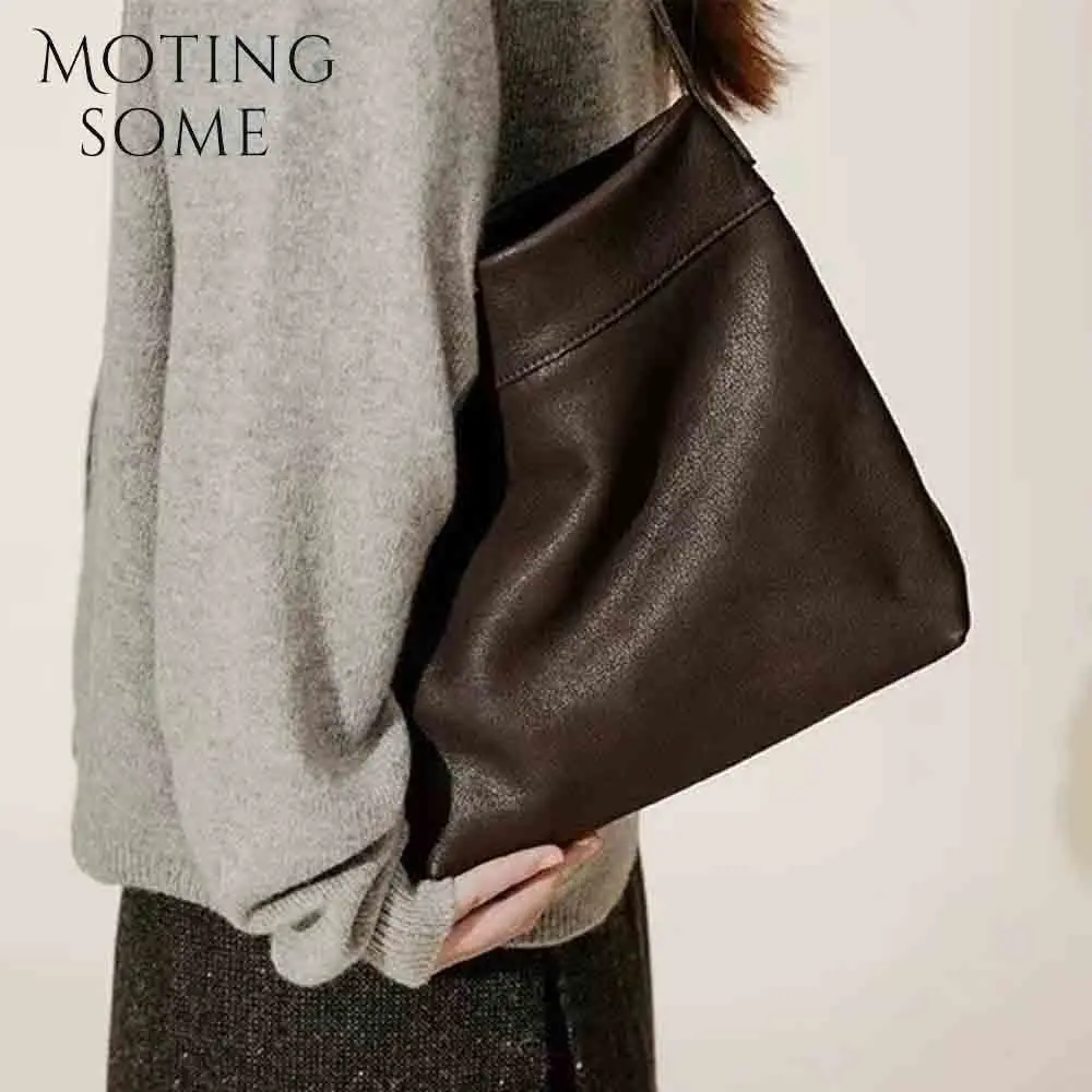 

Motingsome Minimalist Retro Women Bucket Luxury Frist Layer Cow Hide Handbag Soft Real Leather Shoulder Purse Casual Tote 2024