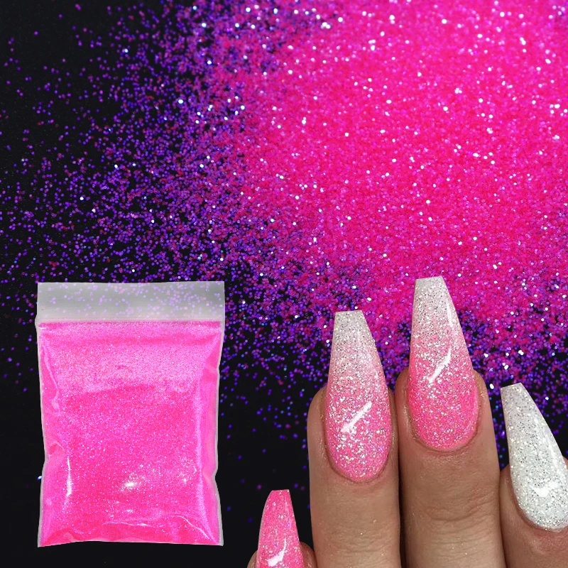 10 G/zak Holografische Glitter Poeder Voor Nagels Ontwerp Paars Roze Pigment Poeder Uv Gel Nail Art Decorations Bling Pailletten Vlokken