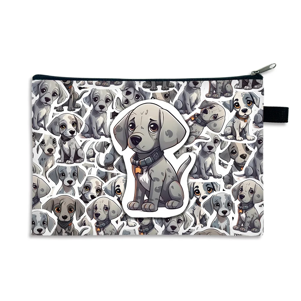Cute Grey Weimaraner Dog Sticker Print Zipper Cosmetic Bag Puppy Lover Portable Makeup Storage Pouch makeup pouch purse