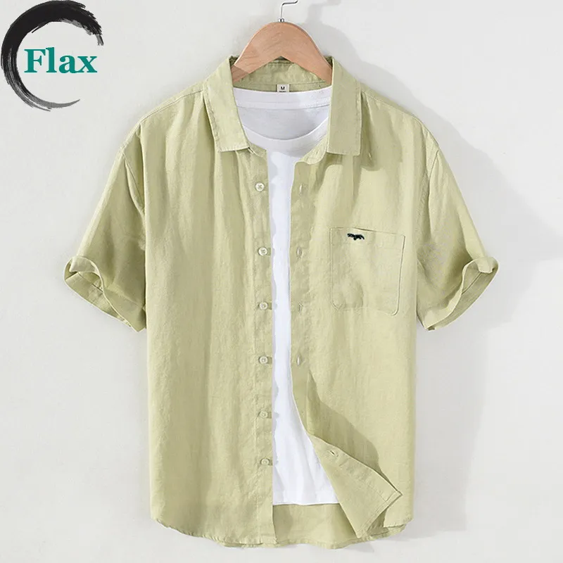 Stylish Men's Clothing New Breathable Casual Pure Linen Short-sleeved Shirt Male Fit Shirt Homme 923