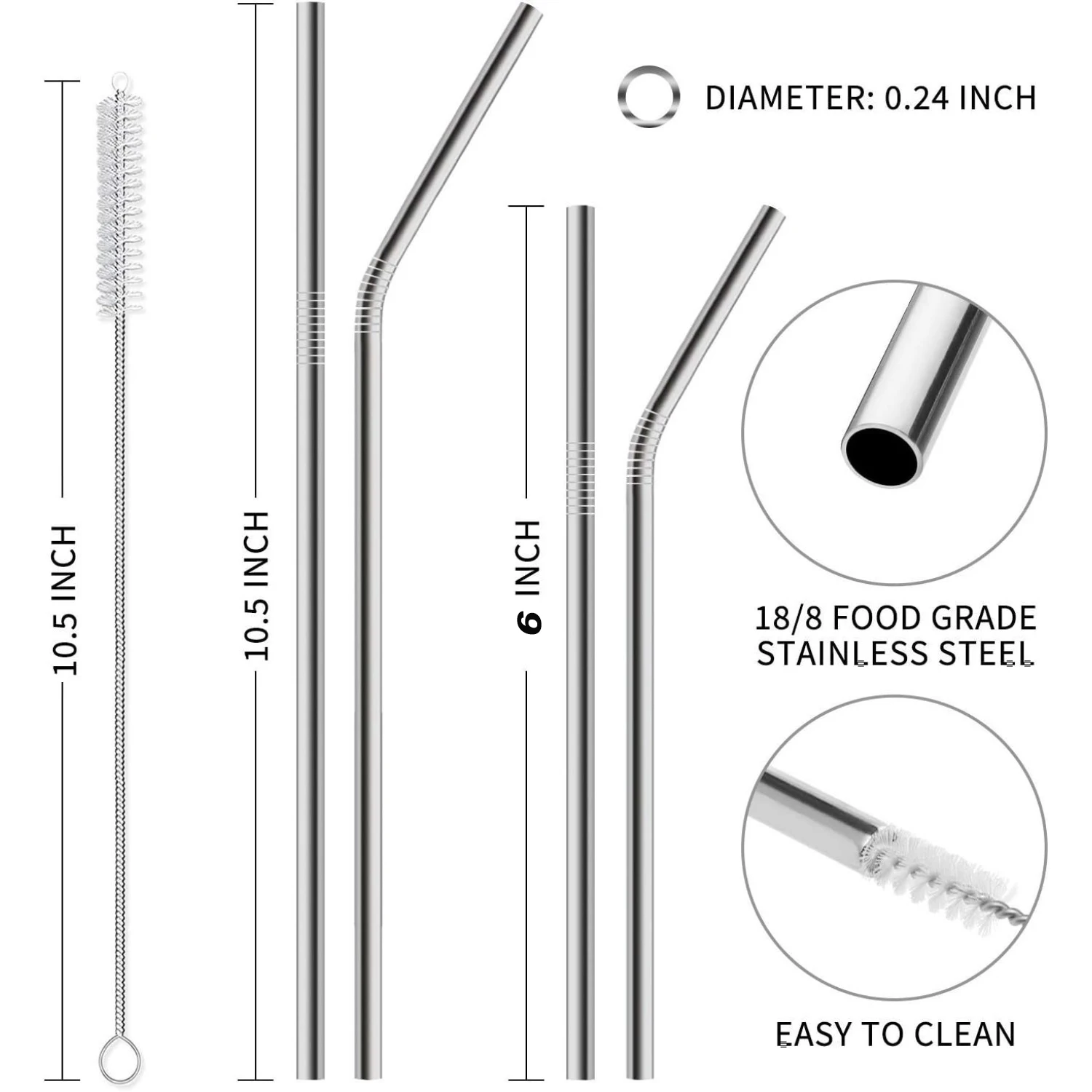 12-Pack Reusable Stainless Steel Metal Straws with Case - Long Drinking Straws for 30 oz and 20 oz Tumblers Yeti Dishwasher Safe