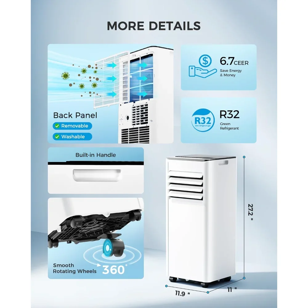 10000 BTU Portable Air Conditioner - Cools 450 Sq.Ft Quickly, 3-in-1 AC Unit with Remote, 24H Timer,Quiet Operation & Window Kit