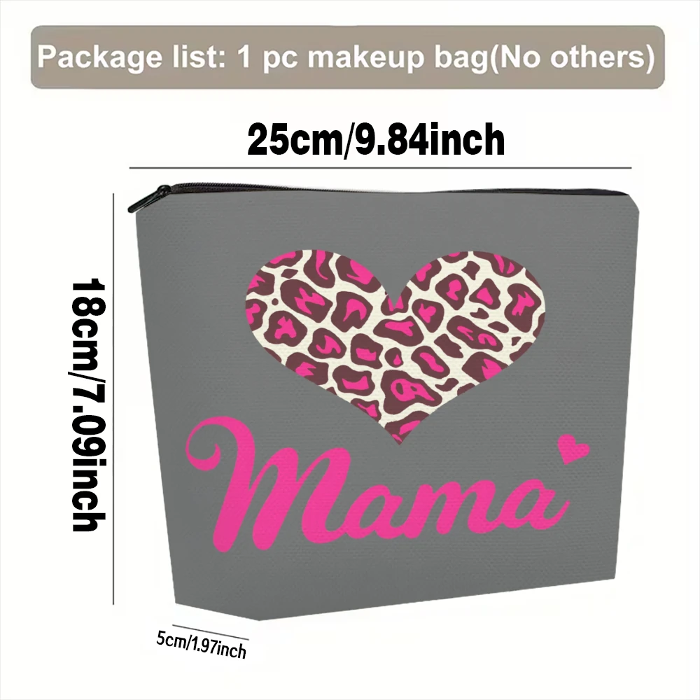 Heart Leopard Print Mama Text Makeup Bags for Girls Cosmetic Pouch Toiletry Bag Pencil Case Travel Storage