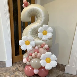 48pcs Fresh white daisy flower milk white aluminum film digital balloon column retro pink latex ball children's birthday giftset