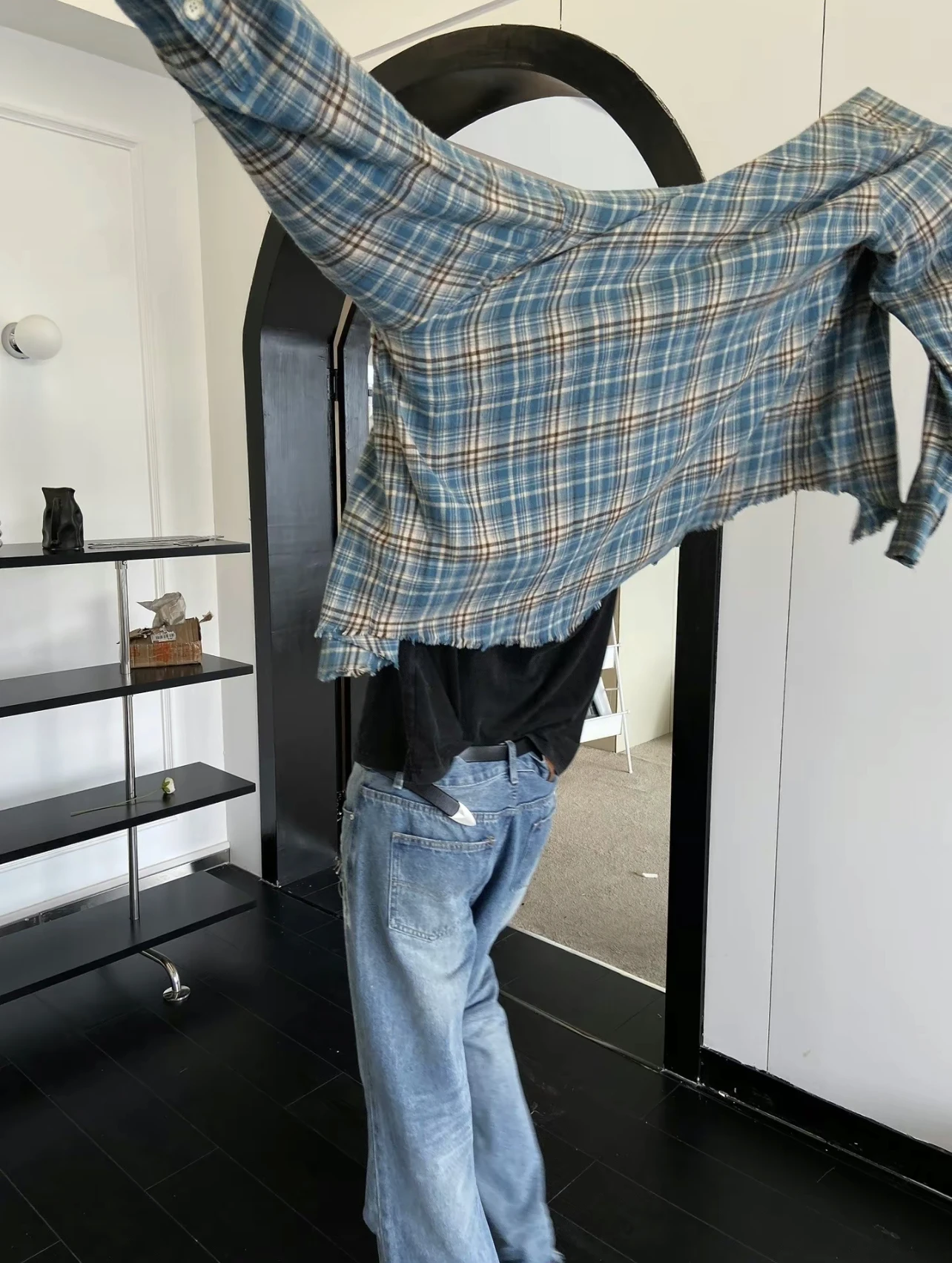 American Plaid Flannel Fringed Men's Shirt Spring Autumn Vintage Design Grid Cleanfit Shirt Cotton Blend Wear Resistant Long ...