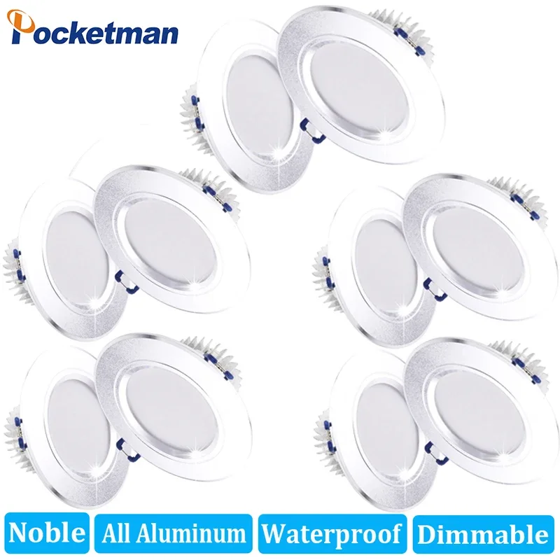 10PCS 9W Dimmable LED Downlight Round Recessed Lamp 85-265V Led Bulb Bedroom Kitchen Indoor LED Spot Lighting 220V 230V 240V