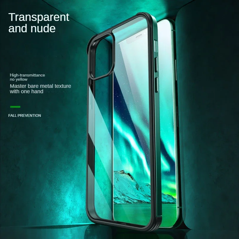 Nano Glass Cover for iPhone 14 13 12 Mini 11 12 13 Pro Max Case 7 8 Plus X XR XS Max Cases Clear Metal Frame Case
