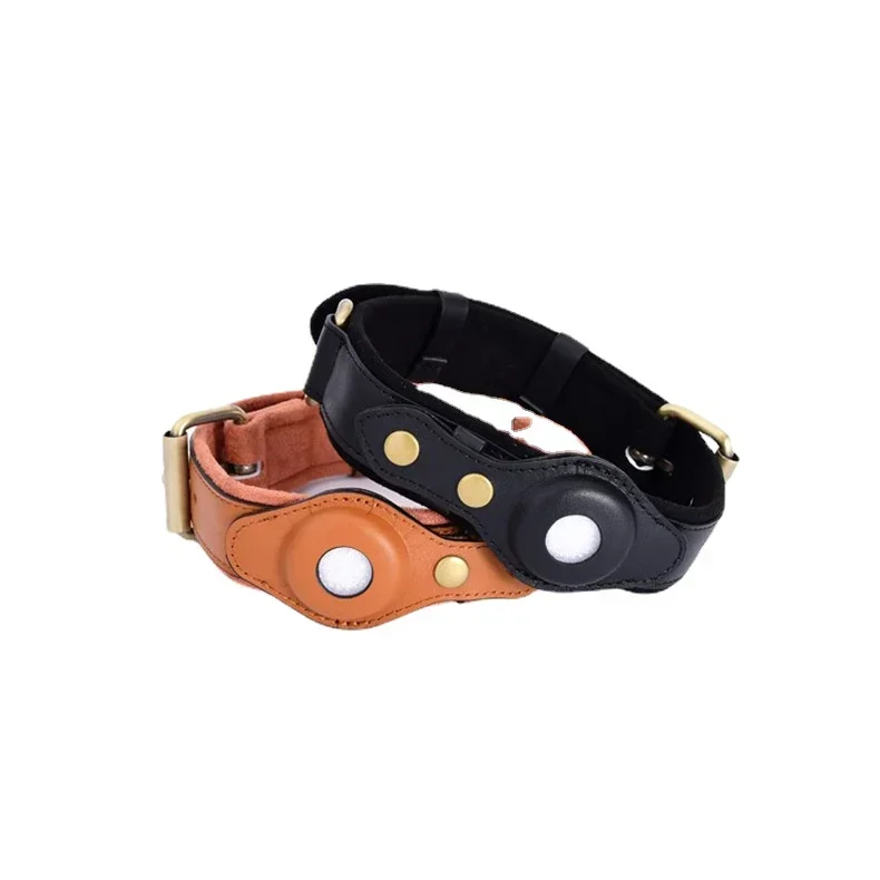 Genuine Leather Airtag Dog Collar Heavy Duty Dog Collar with For Airtag Holder Case Pet GPS Location Tracker AirTag Accessories