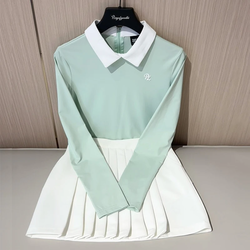PL New Women Golf Clothing Autumn Long-sleeved Polo Shirts Ladies Breathable Slim Tops Lady A-lined Pleated Skirts with Short