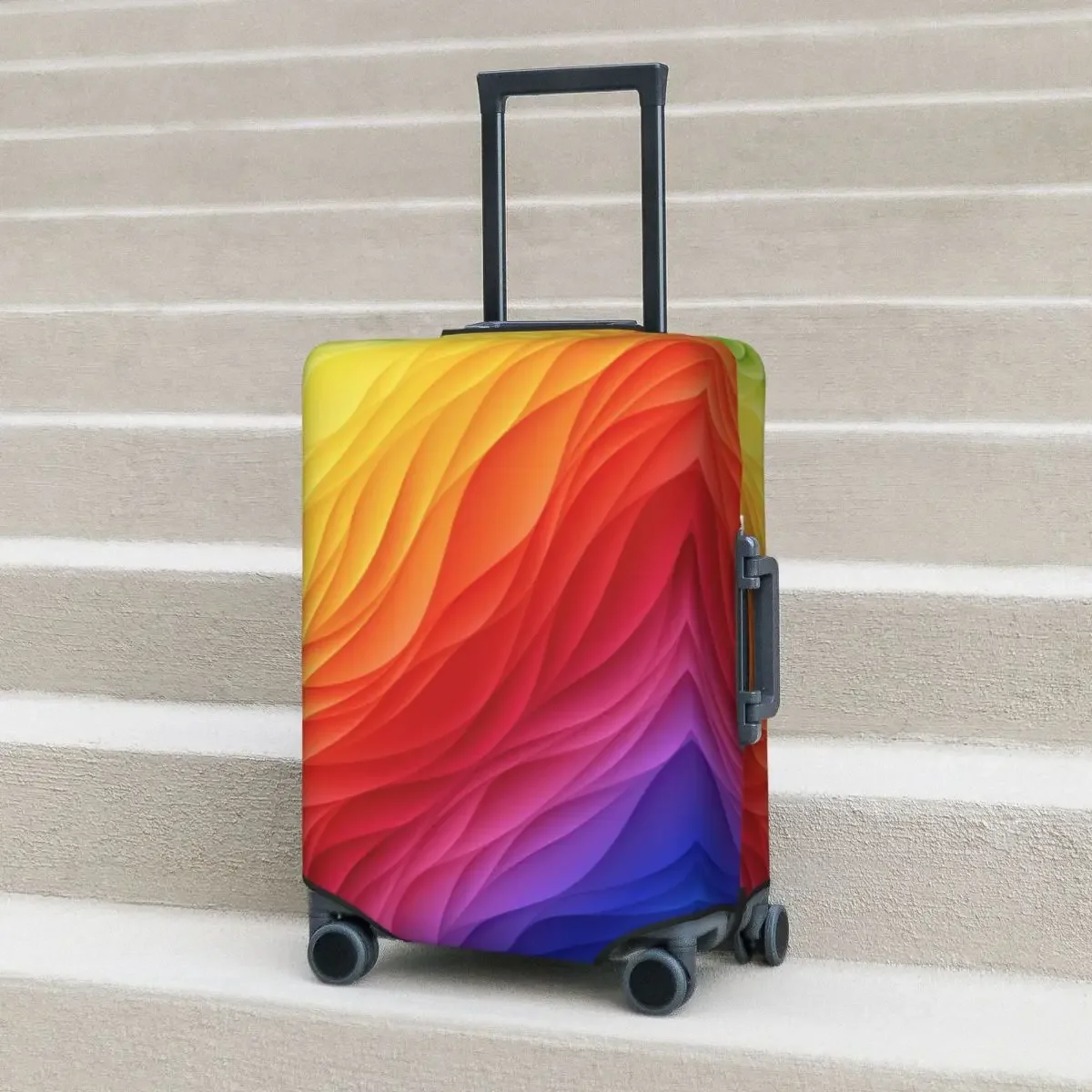 Rainbow Stripe Suitcase Cover Abstract Wave Travel Flight Fun Luggage Case Protection