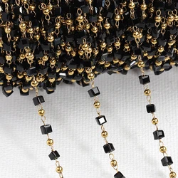 1Meter Stainless Steel Chain Black Square Cube Crystal Beads Chains for Necklace Bracelets Sweater Jewelry Making DIY Handmade