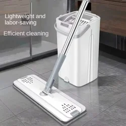 Floor Mops with Bucket Thickened Lazy Flat Mop Squeeze Microfiber Cloth Wet and Dry Kitchen Bathroom Mops Cleaning Supplies